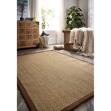 Sisal Border Plain Hand-Woven Textured Natural Fibre Flatweave Warm Natural/Dark Brown Border Rug-Origins-Rug Love - The Most Loved Rug Store